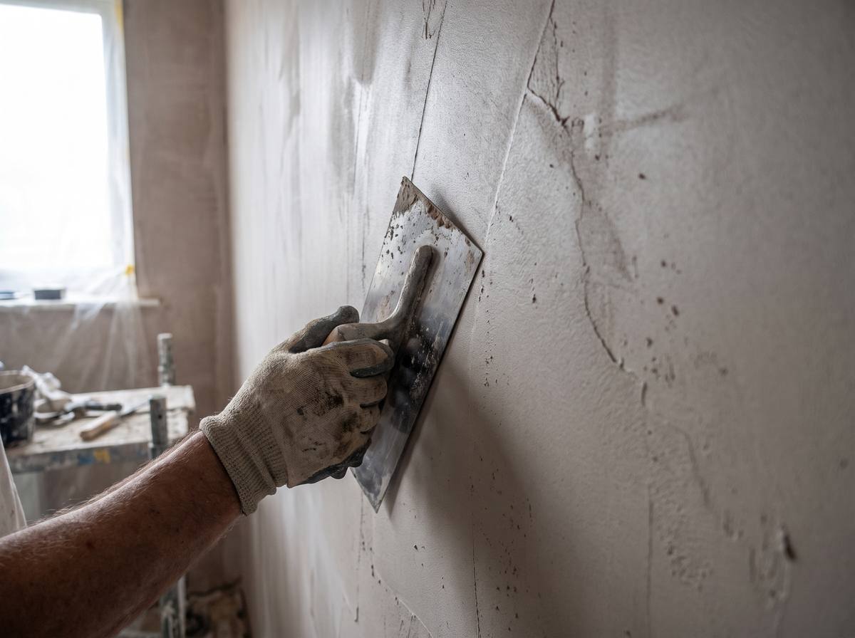 Interior wall plastering being applied by J.Kelly Roughcasting
